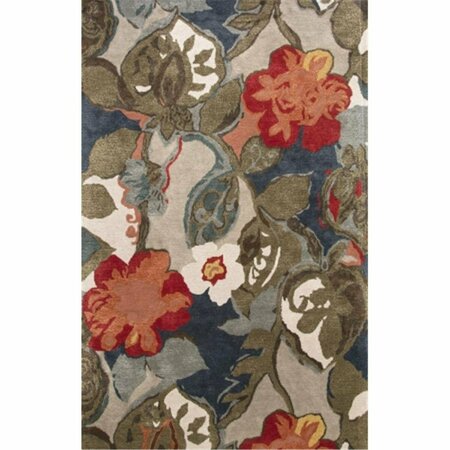 JAIPUR RUGS Hand-Tufted Floral Pattern Wool- Art Silk Blue-Red Rug - BL116 RUG110537